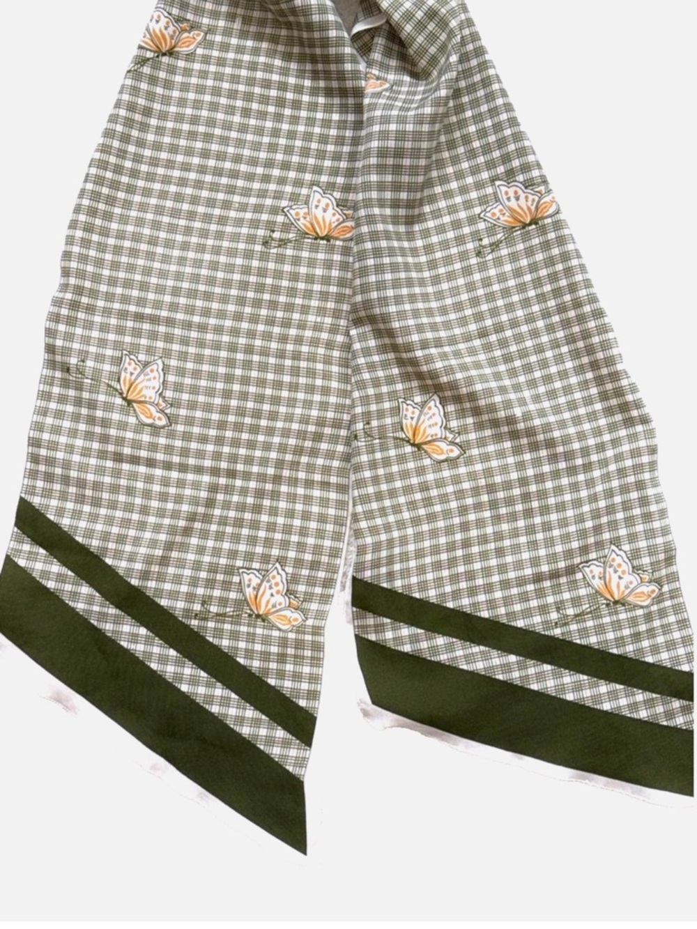 Vintage Made in Italy Butterfly Gingham Scarf Green White Cottagecore